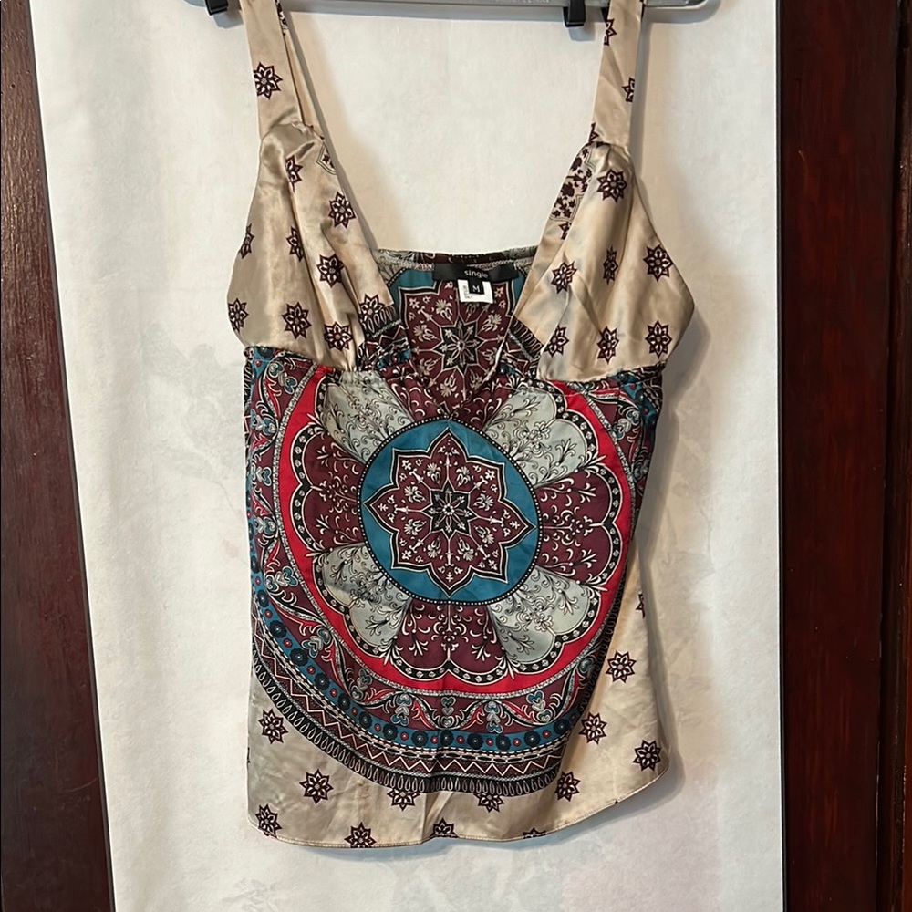 Single Brown and Blue Graphic Sleeveless Camisole